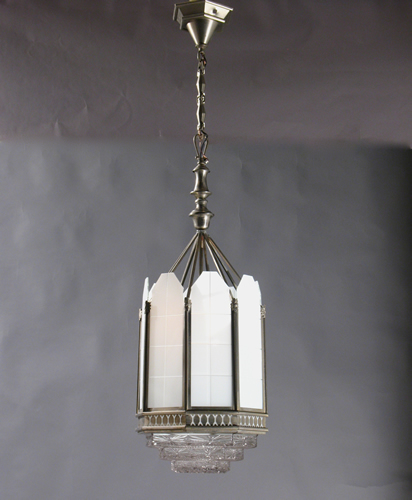 Large Art Deco Pendants w/ Pressed Glass Bottoms